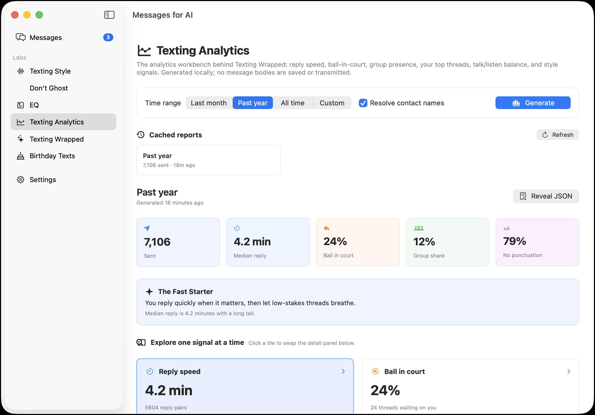 Messages for AI desktop console with the Texting Analytics lab open