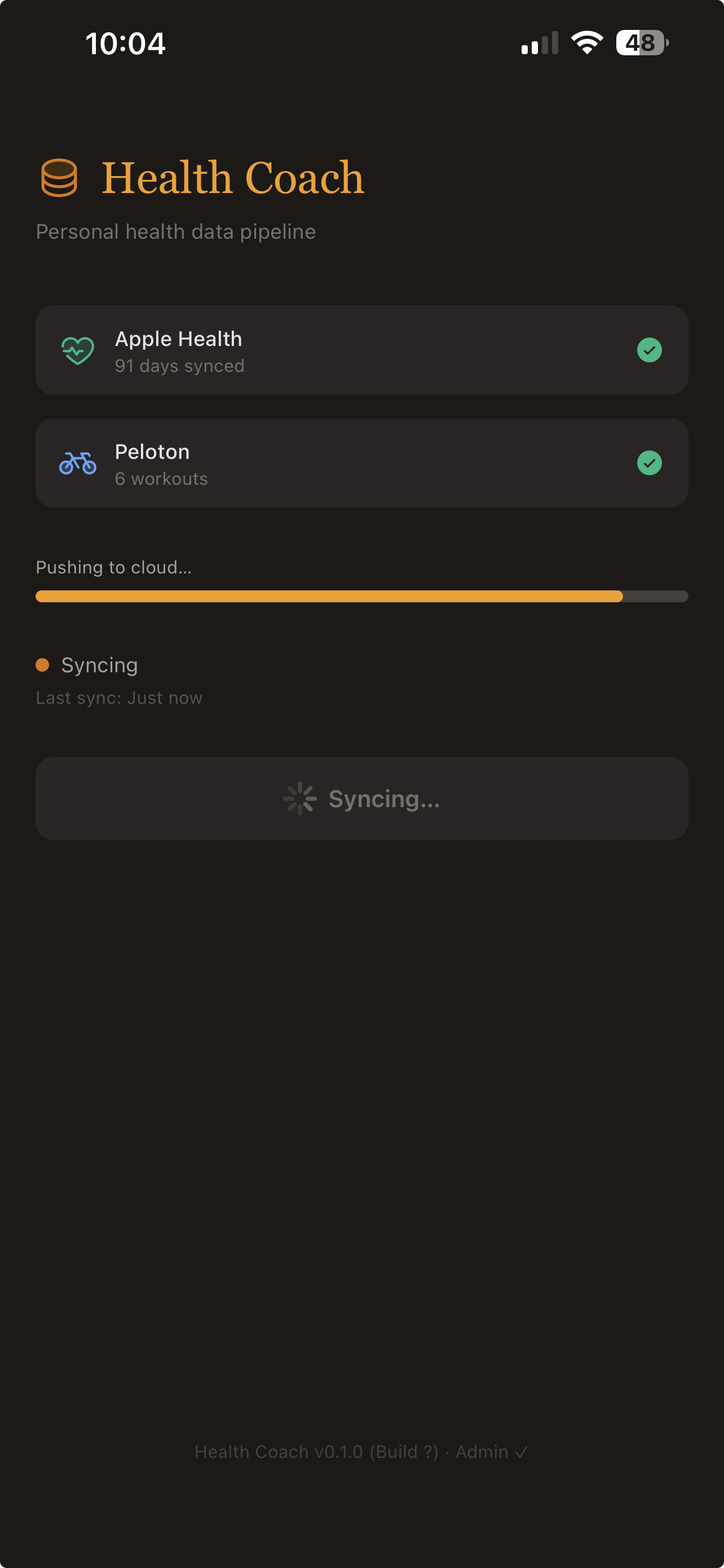 Health Coach iOS app — Apple Health and Peloton data syncing